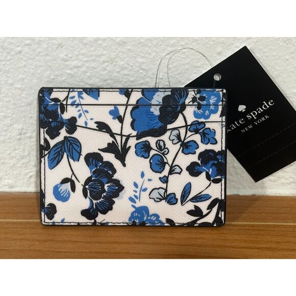 Kate Spade New York Blue Vase Floral Print Staci Small Slim Card Case NWT - Picture 1 of 4